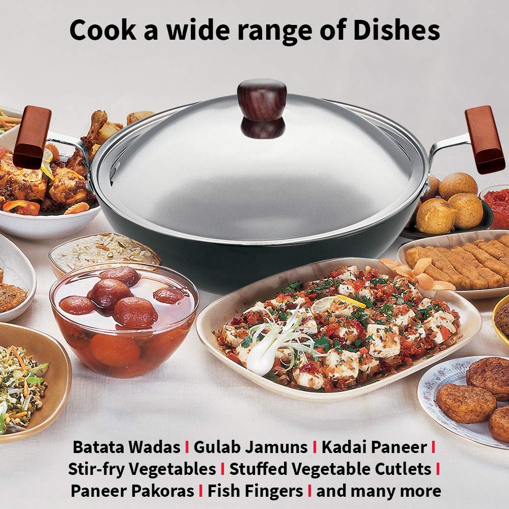 Hawkins Futura Hard Anodised Round Bottom Deep Fry Pan With Stainless Steel Lid 1.5 Litres | 22 cms, 3.25mm - AK 15S