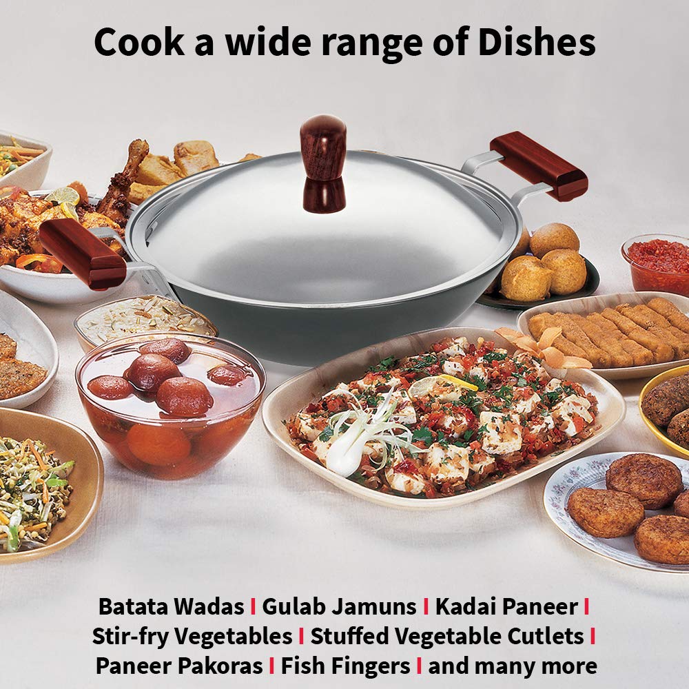 Hawkins Futura Hard Anodised Flat Bottom Induction Compatible Deep Fry Pan With Stainless Steel Lid 3.75 Litres | 30 cms, 4.06mm - IAD 375S