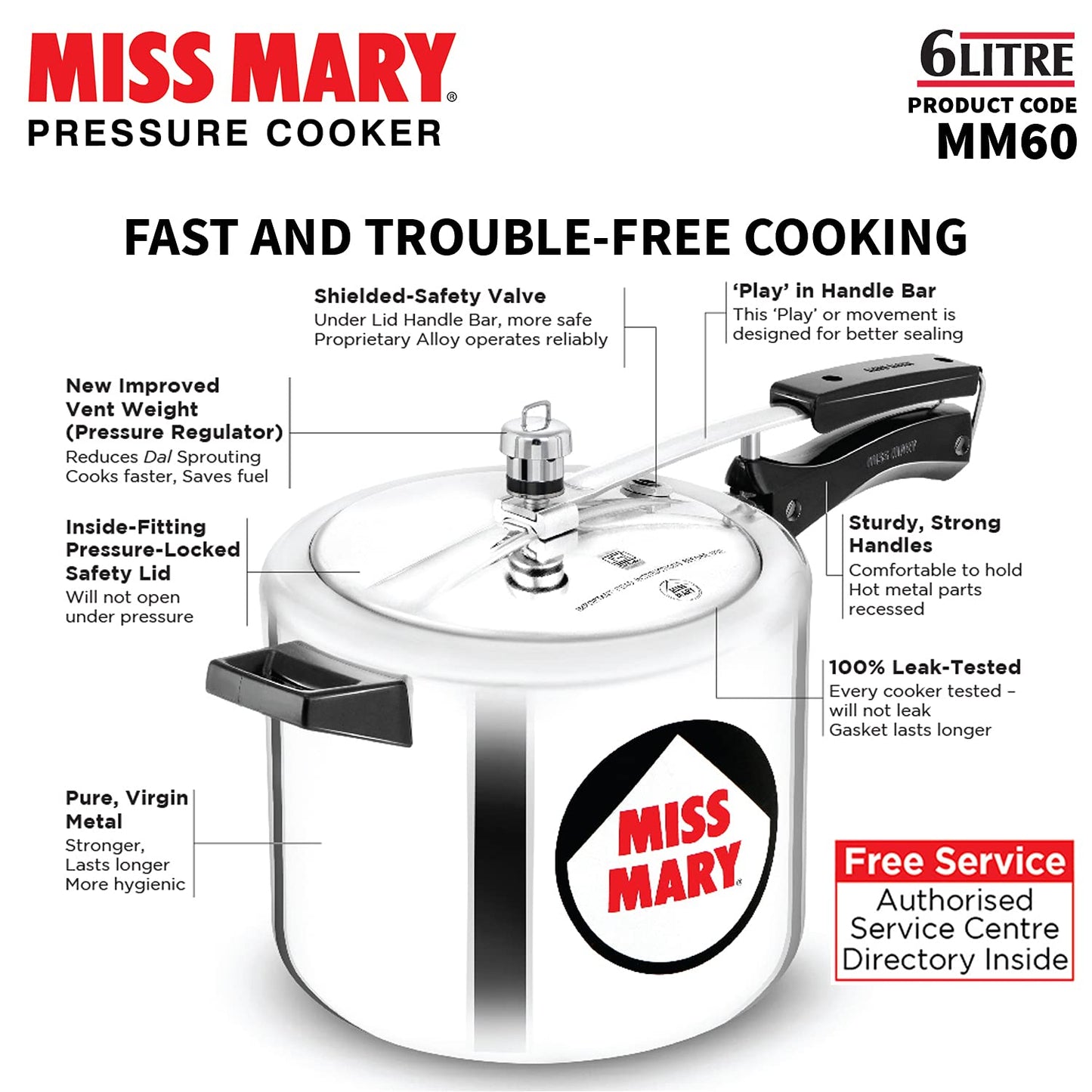Hawkins Miss Mary Aluminium Inner Lid Pressure Cooker 6 Litres - MM60