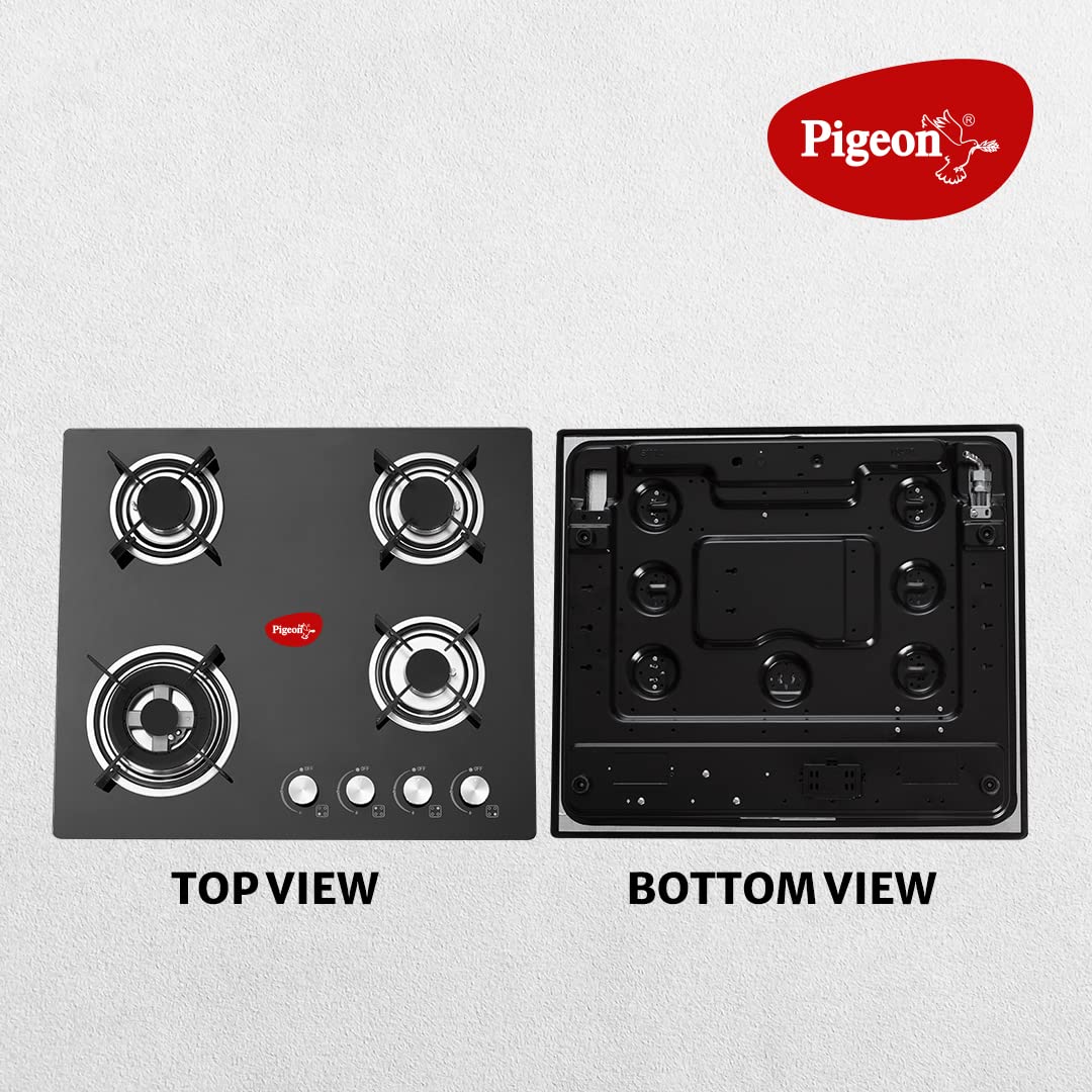 Pigeon Ornate Italian 4 Burner Hob, Multi Spark Integrated Auto Ignition, Scratch Resistant 8 mm Thick Toughened Glasstop Gas Stove -14118