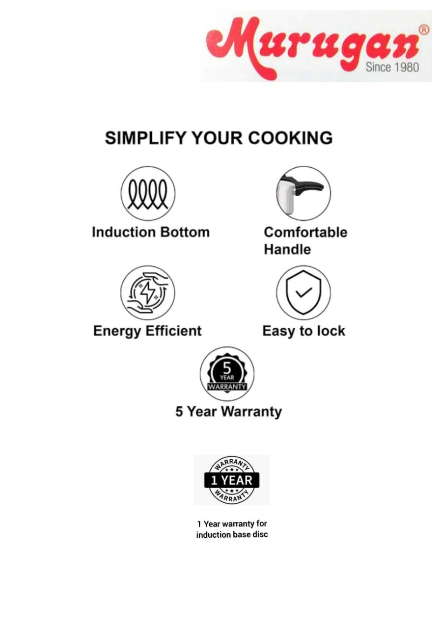 Murugan Aluminium Induction Pressure Cooker 5 Litres & Small Pressure Pan 4 Litres With Single Lid Combo