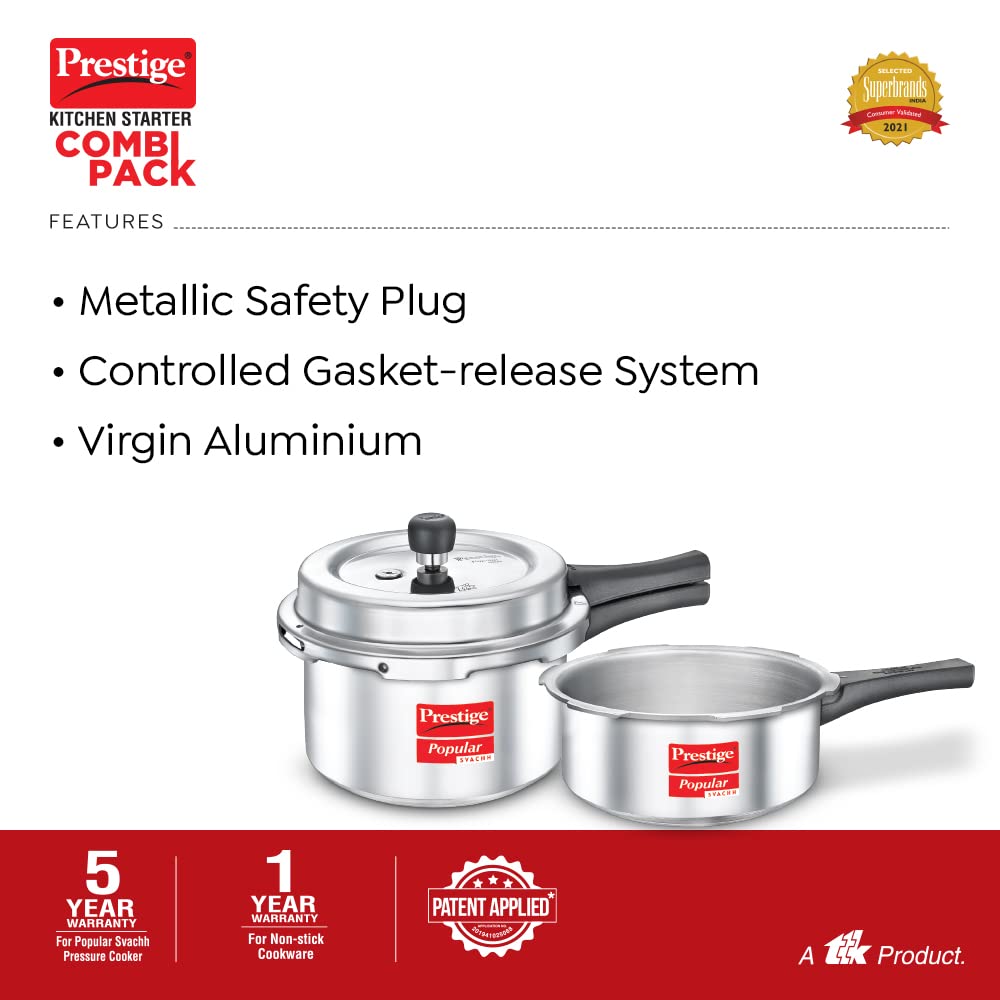 Prestige Kitchen Starter Pack (Popular Svachh 5 LTR + 3 LTR Body + Fry Pan 200mm + Tawa 275mm)