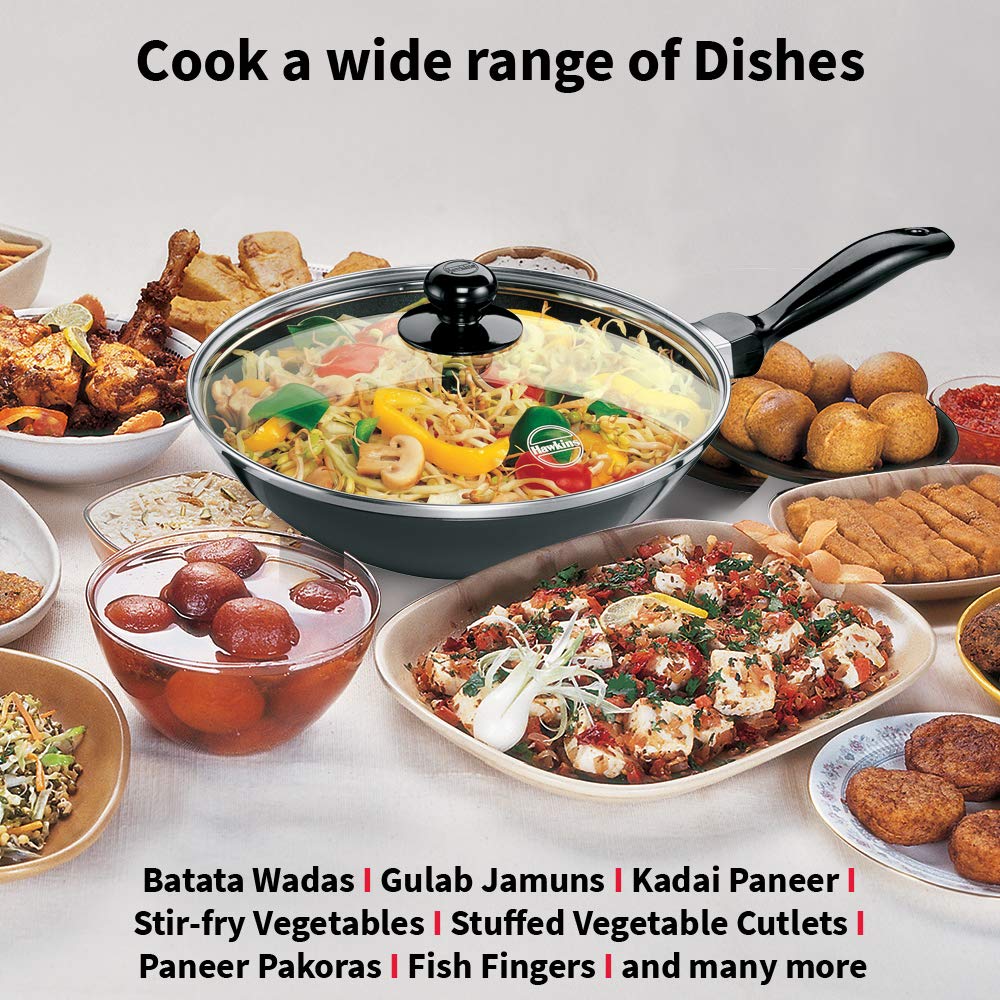 Hawkins Futura Non-stick Flat Bottom Deep Stir Fry Pan With Glass Lid 2 Litres | 26 cms, 3.25mm - NDL 20G