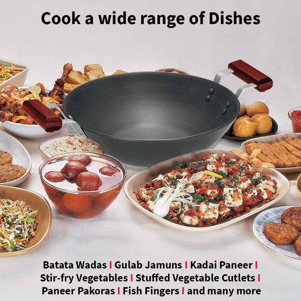Hawkins Futura Hard Anodised Flat Bottom Deep Fry Pan 5 Litres | 33 cms, 4.06mm - AD 50