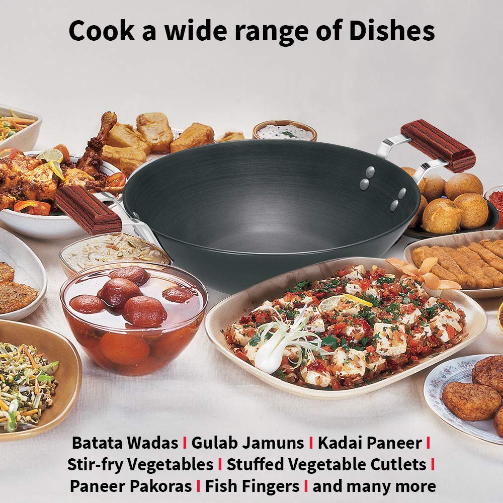 Hawkins Futura Hard Anodised Flat Bottom Induction Compatible Deep Fry Pan 3.75 Litres | 30 cms, 4.06mm - IAD 375