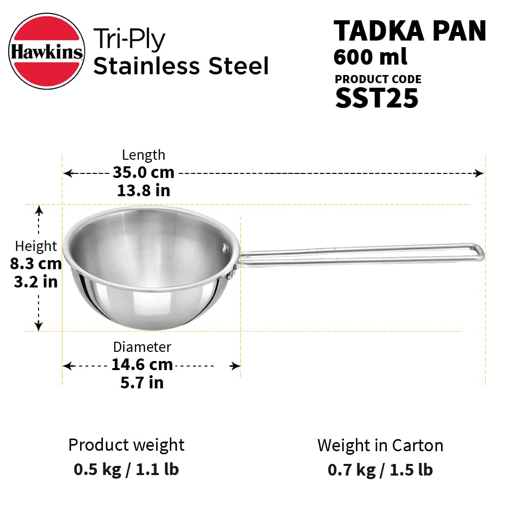Hawkins Triply Stainless Steel Induction Base Tadka Pan 2.5 Cup || 600 ml - STP25