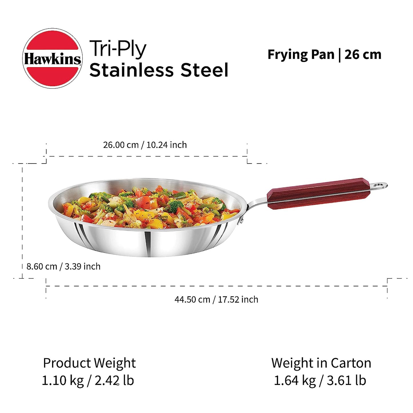 Hawkins Triply Stainless Steel Induction Base Fry Pan 26cm - SSF 26