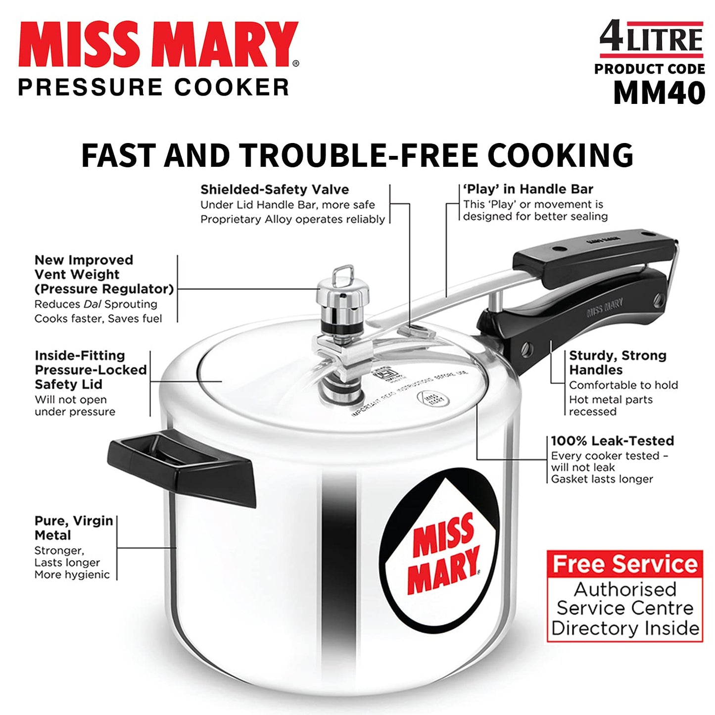 Hawkins Miss Mary Aluminium Inner Lid Pressure Cooker 4 Litres - MM40