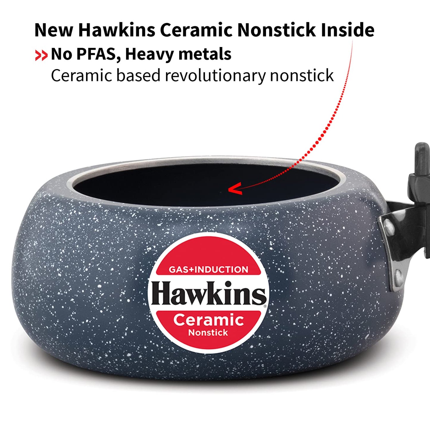 Hawkins Ceramic Nonstick 2 Litres Pressure Cooker, Induction Base Inner Lid Cooker, Granite Contura shaped Cooker - ICC20