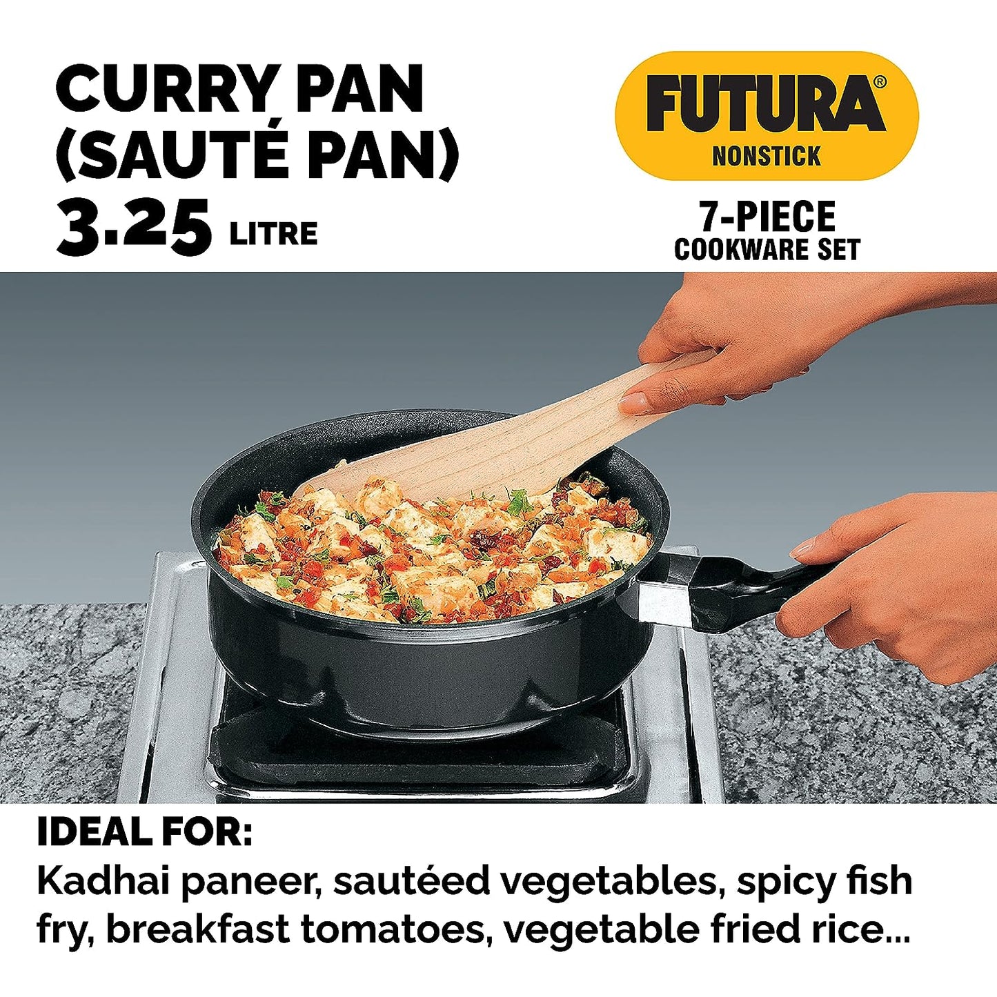 Hawkins Futura 5 Pieces Non Stick Cookware Set No. 4 - 22cm & 26cm Frying Pan With Glass Lid, 2 Litres Stir Fry Pan, 3.25 Litres Curry Pan, 3 Litres Sauce Pan - NSET4