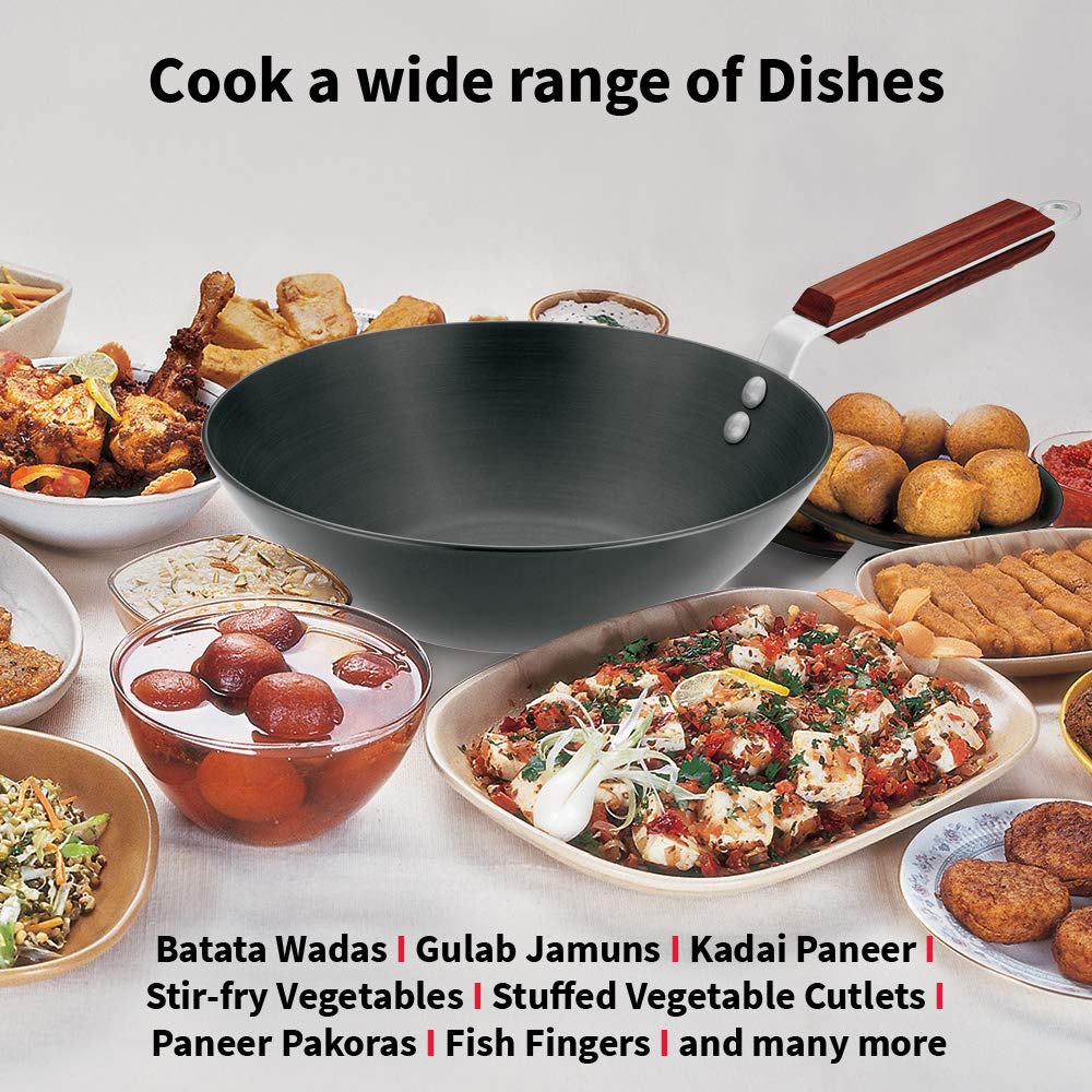 Hawkins Futura Hard Anodised Flat Bottom Long Handle Deep Fry Pan 2.5 Litres | 26 cms, 4.06mm - ADL 25