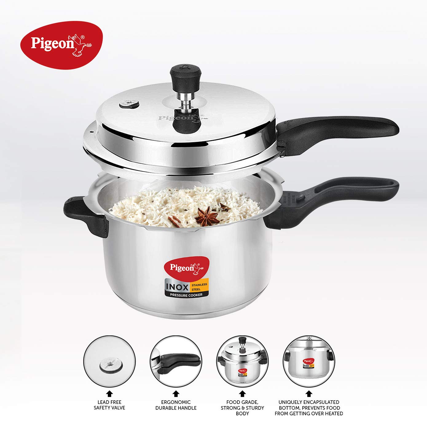 Pigeon Inox Stainless Steel Outer Lid Pressure Cooker 3 Litres, Induction Base - 14044