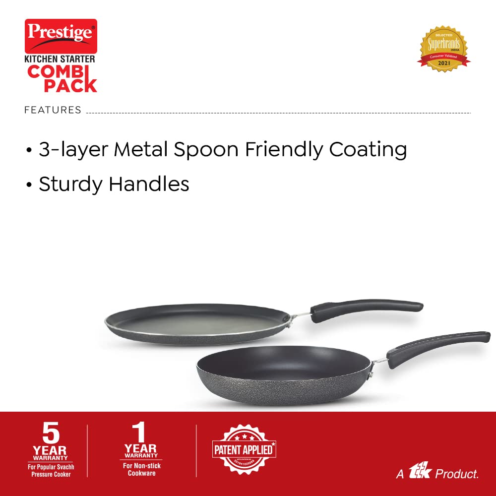 Prestige Kitchen Starter Pack (Popular Svachh 5 LTR + 3 LTR Body + Fry Pan 200mm + Tawa 275mm)