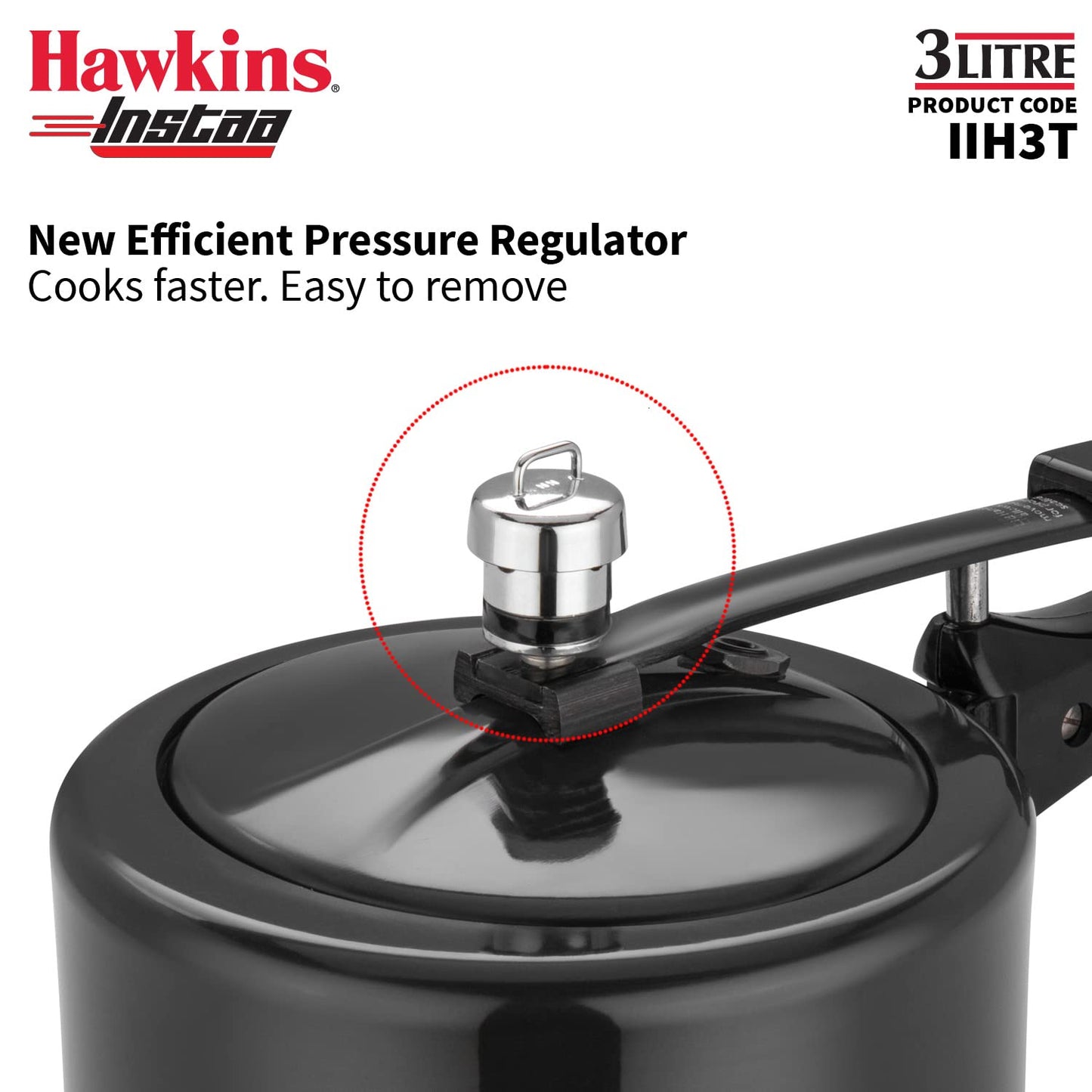 Hawkins Instaa 3 Litres Hard Anodised Pressure Cooker, Induction Base Inner Lid Cooker, Black - IIH3T