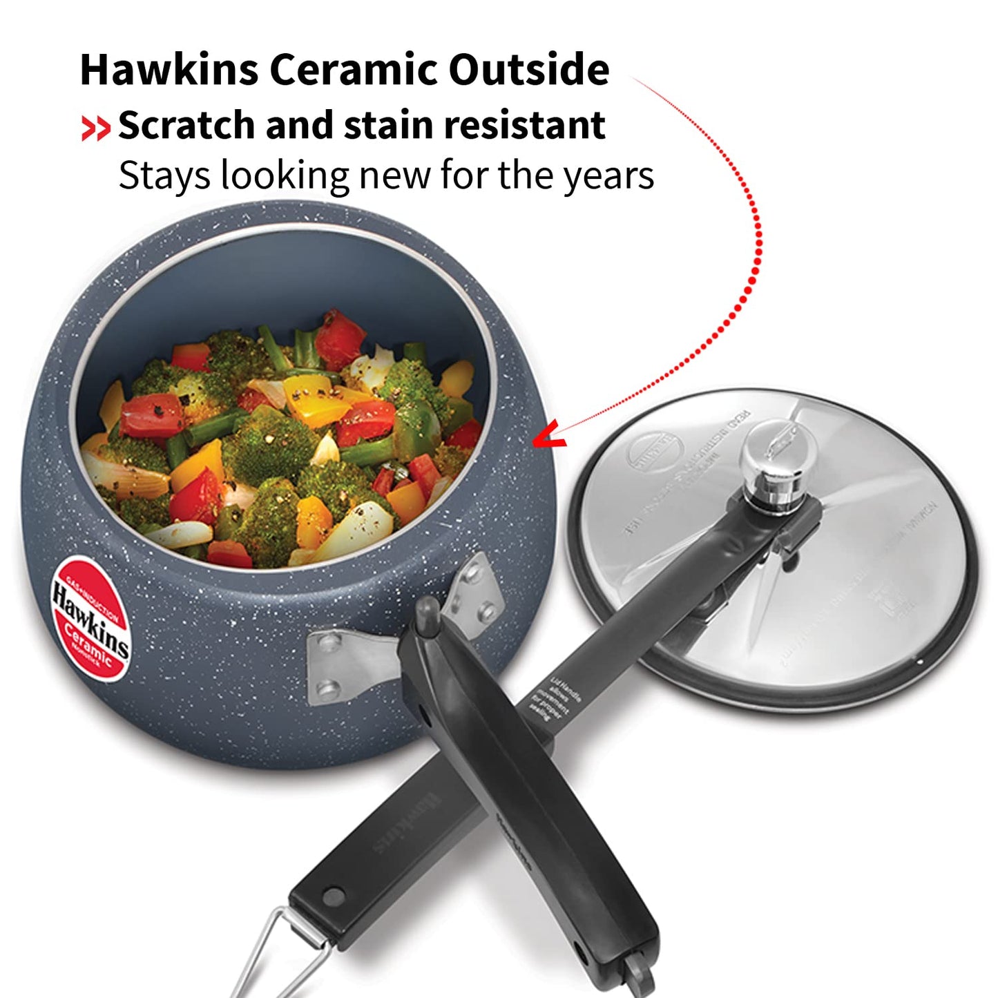 Hawkins Ceramic Nonstick 3 Litres Pressure Cooker, Induction Base Inner Lid Cooker, Granite Contura shaped Cooker - ICC30