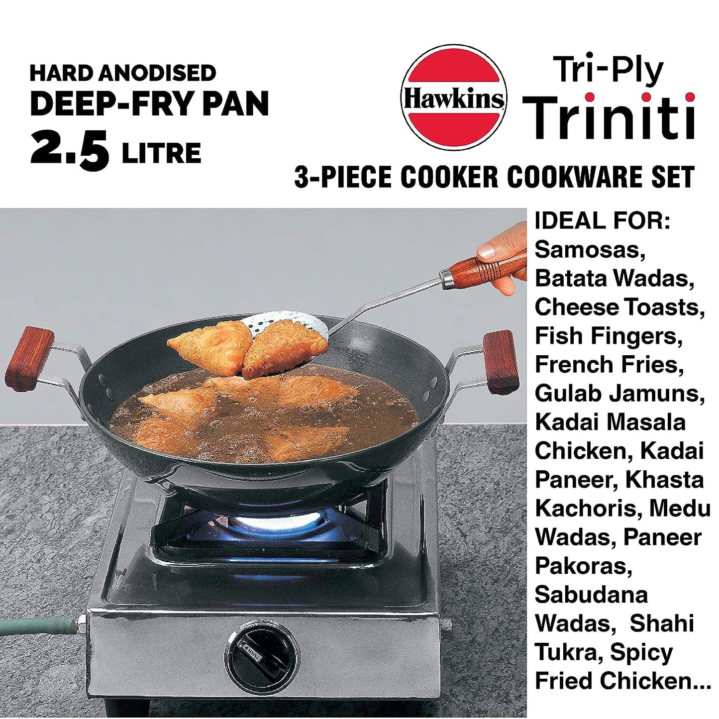 Hawkins Triniti Hard Anodised Aluminium Kitchen Set (26cm Tava, 2.5 Litres Deep-Fry Pan, 3.5 Litres Inner Lid Pressure Cooker) - PCWSET1