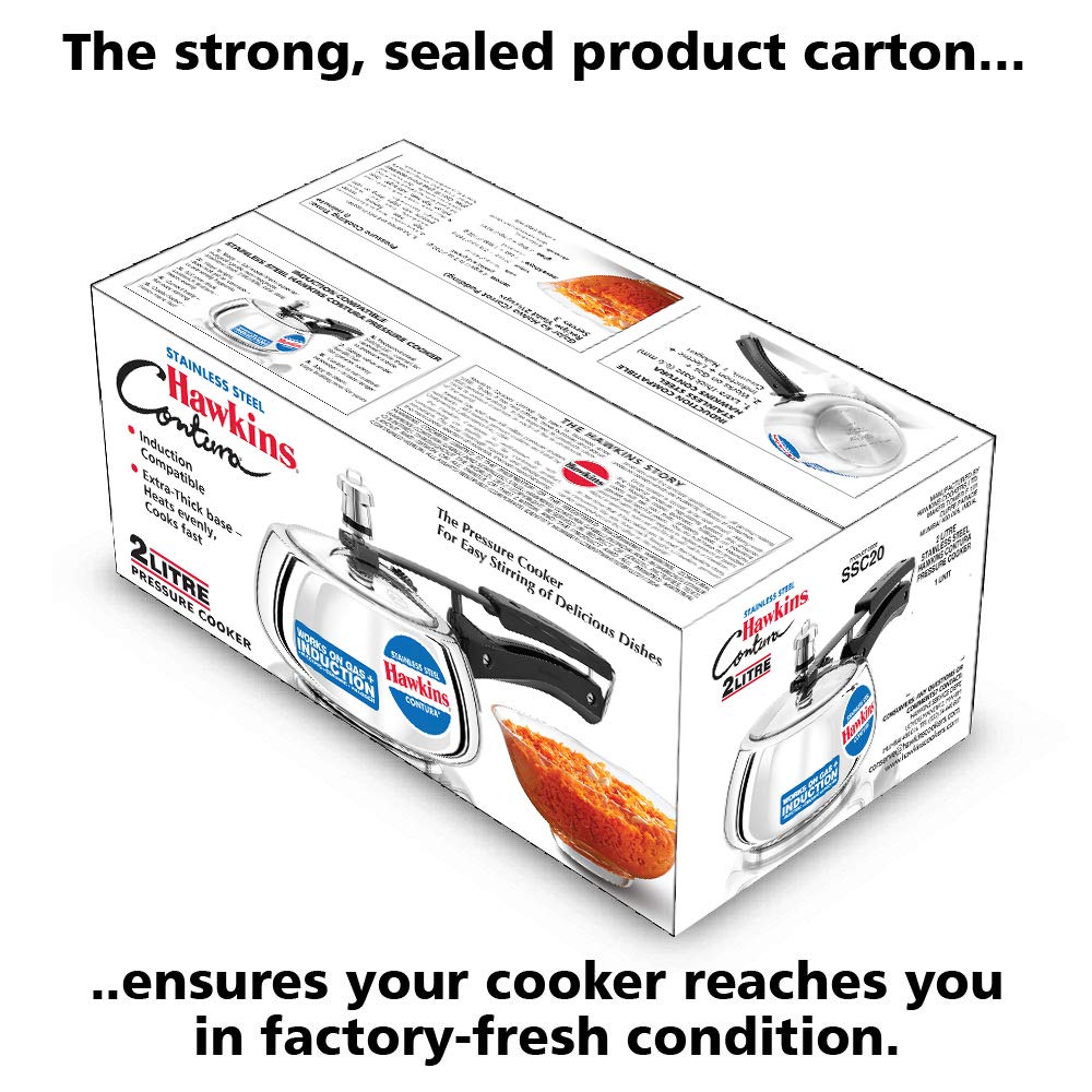 Hawkins Stainless Steel Contura Induction Compatible Inner Lid Pressure Cooker, 2 Litres - SSC20