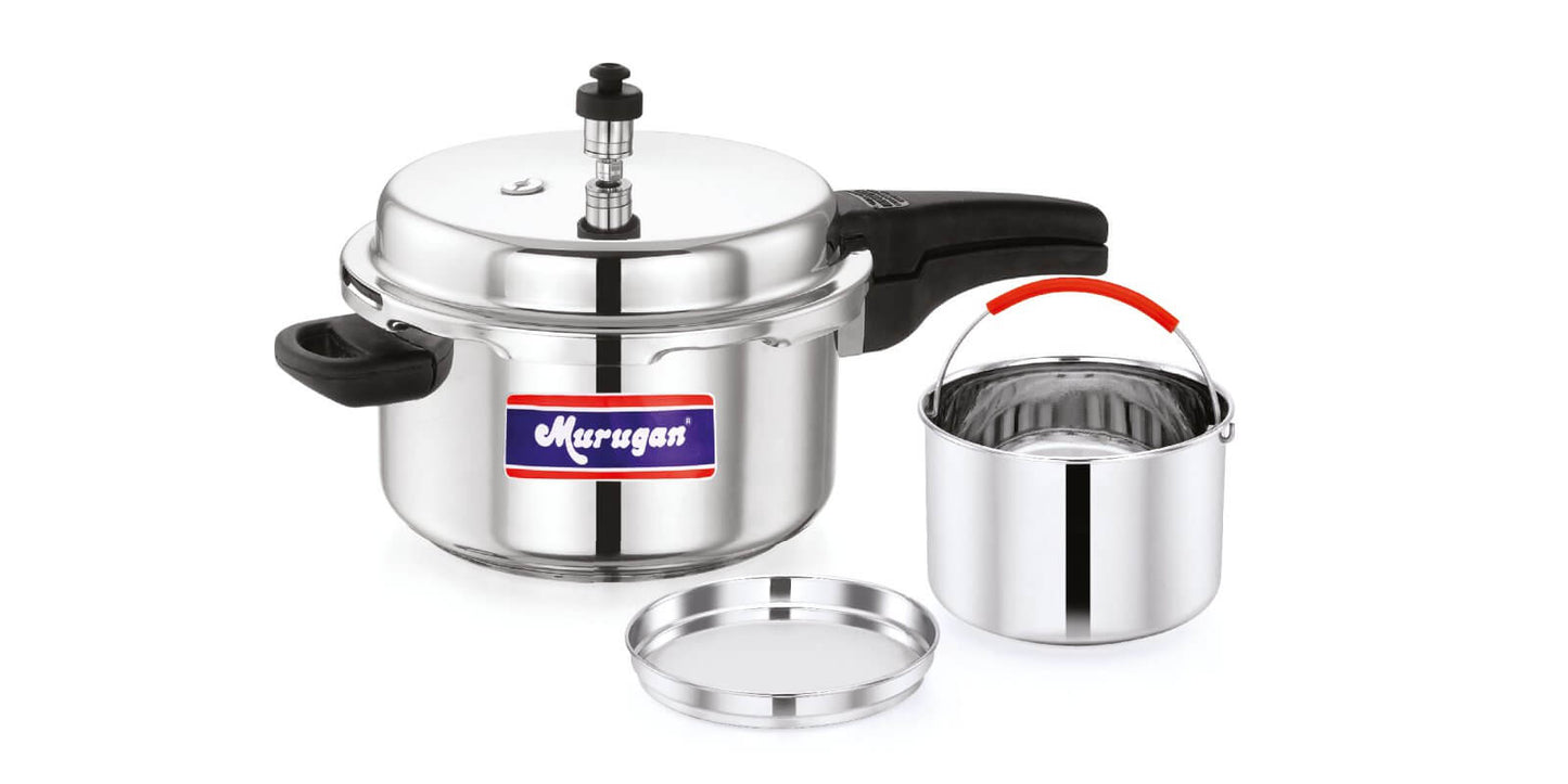 Murugan 5 Litres Aluminium Pressure Cooker With Stainless Steel Strainer Combo