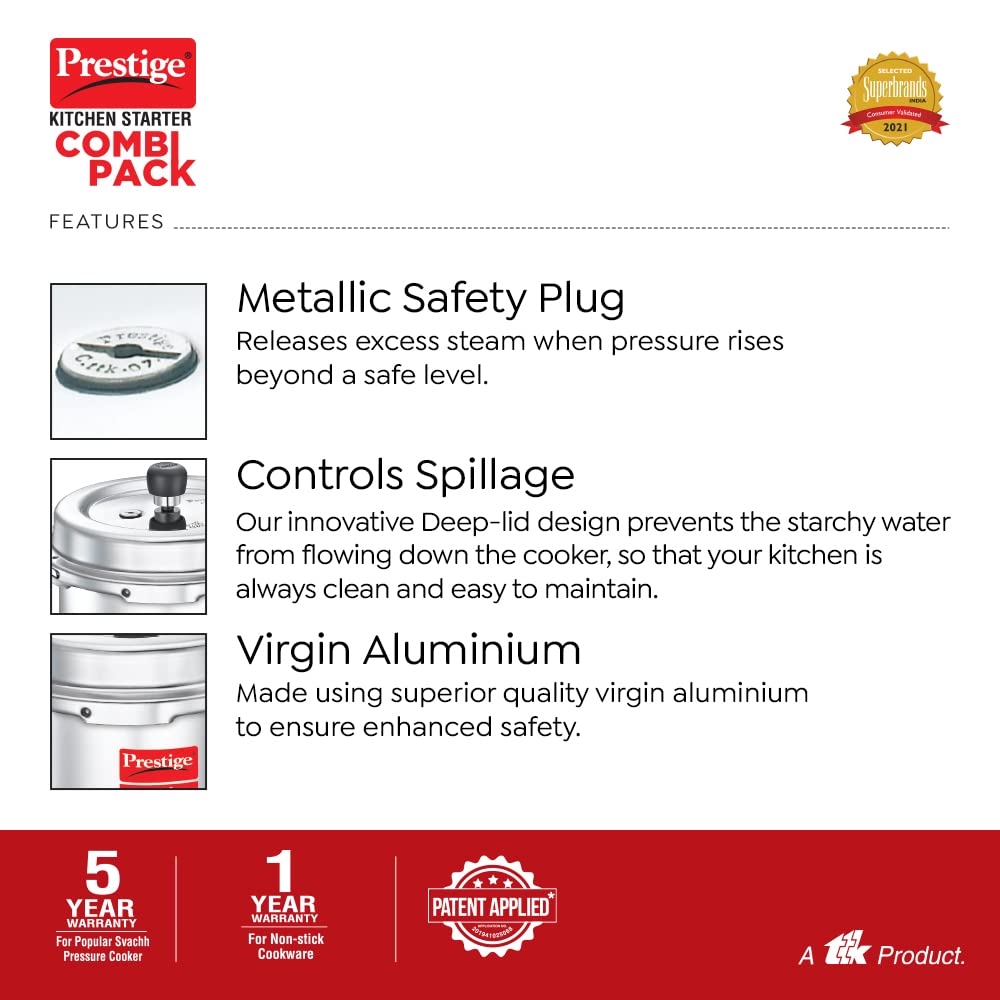 Prestige Kitchen Starter Pack (Popular Svachh 5 LTR + 3 LTR Body + Fry Pan 200mm + Tawa 275mm)