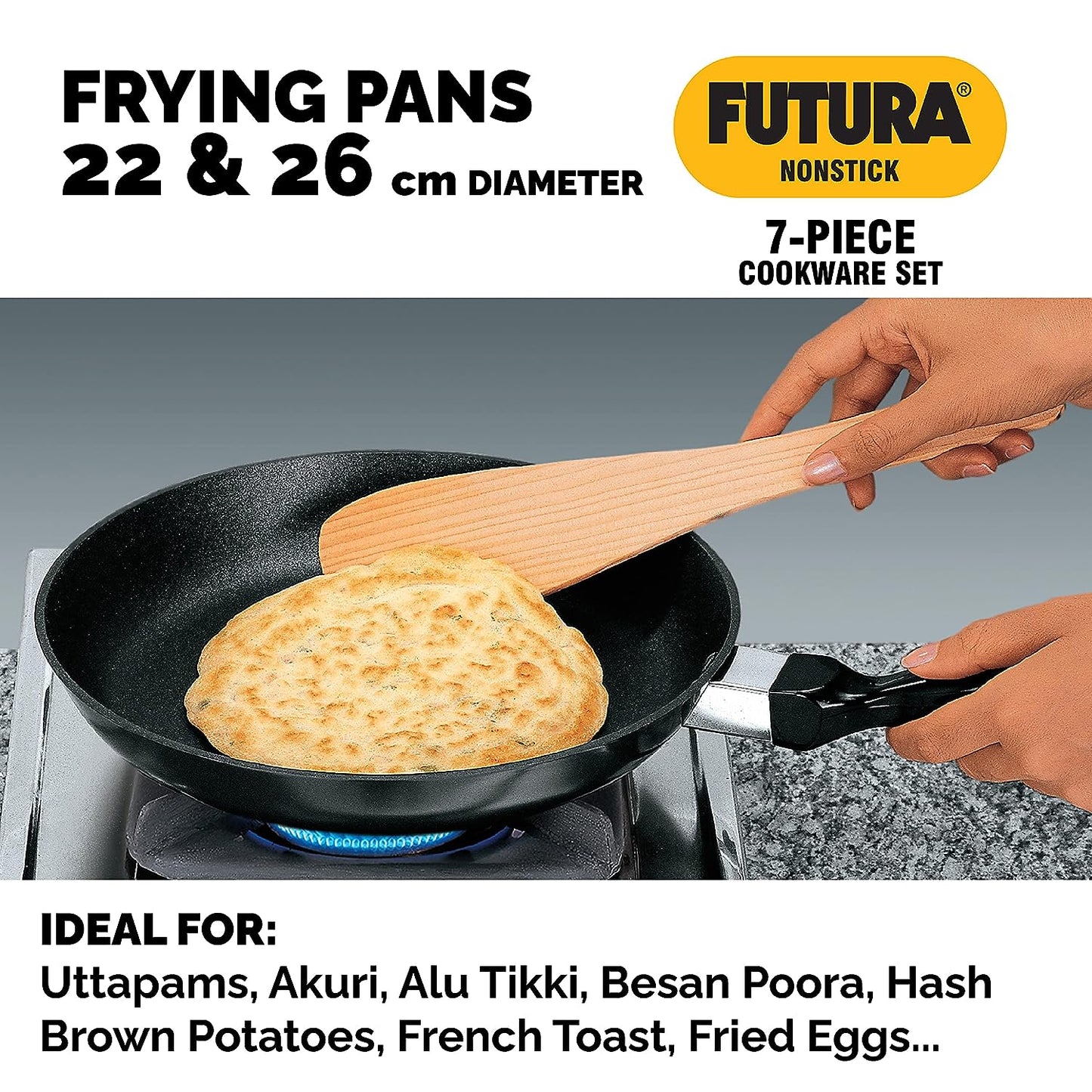 Hawkins Futura 5 Pieces Non Stick Cookware Set No. 4 - 22cm & 26cm Frying Pan With Glass Lid, 2 Litres Stir Fry Pan, 3.25 Litres Curry Pan, 3 Litres Sauce Pan - NSET4