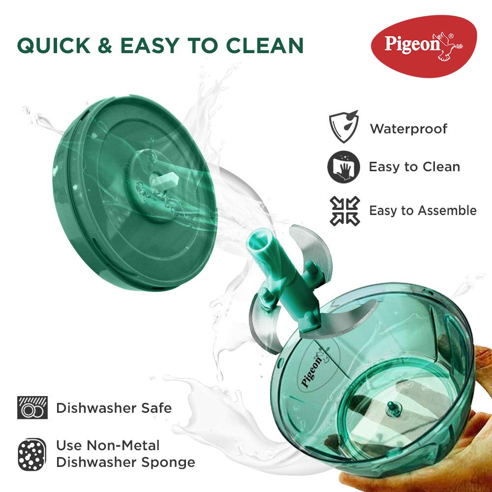 Pigeon Polypropylene Large Handy and Compact Chopper with 3 Blades for Effortlessly Chopping Vegetables and Fruits for Your Kitchen (Green, 650 ml) - 14298