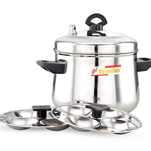 Murugan Evasilva 6 Plates - 24 idlies Stainless Steel Curve | Belly Shaped Idly Cooker | Induction Compatible