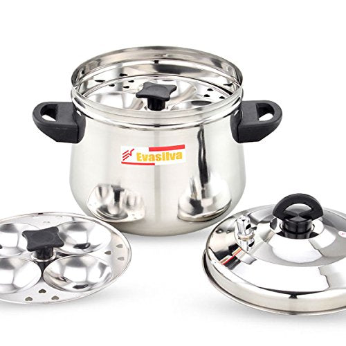 Murugan Evasilva 6 Plates - 24 idlies Stainless Steel Curve | Belly Shaped Idly Cooker | Induction Compatible