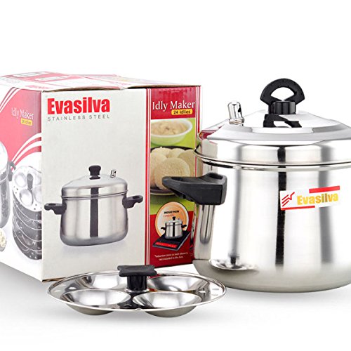 Murugan Evasilva 6 Plates - 24 idlies Stainless Steel Curve | Belly Shaped Idly Cooker | Induction Compatible