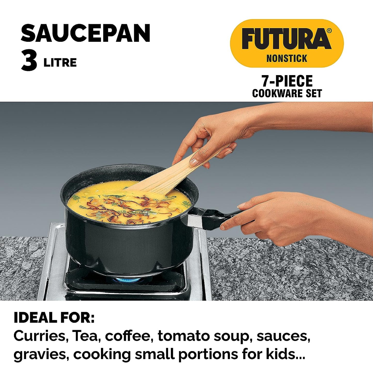 Hawkins Futura 5 Pieces Non Stick Cookware Set No. 4 - 22cm & 26cm Frying Pan With Glass Lid, 2 Litres Stir Fry Pan, 3.25 Litres Curry Pan, 3 Litres Sauce Pan - NSET4