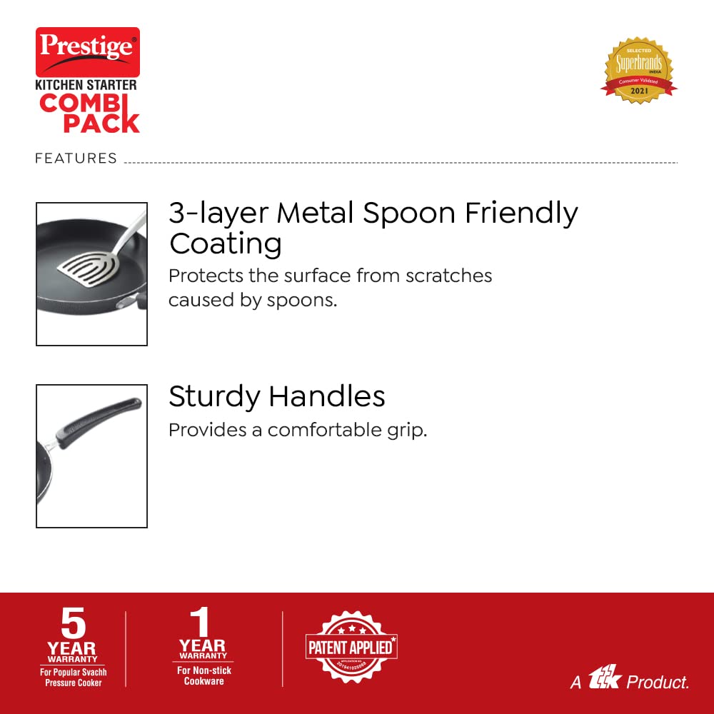 Prestige Kitchen Starter Pack (Popular Svachh 5 LTR + 3 LTR Body + Fry Pan 200mm + Tawa 275mm)
