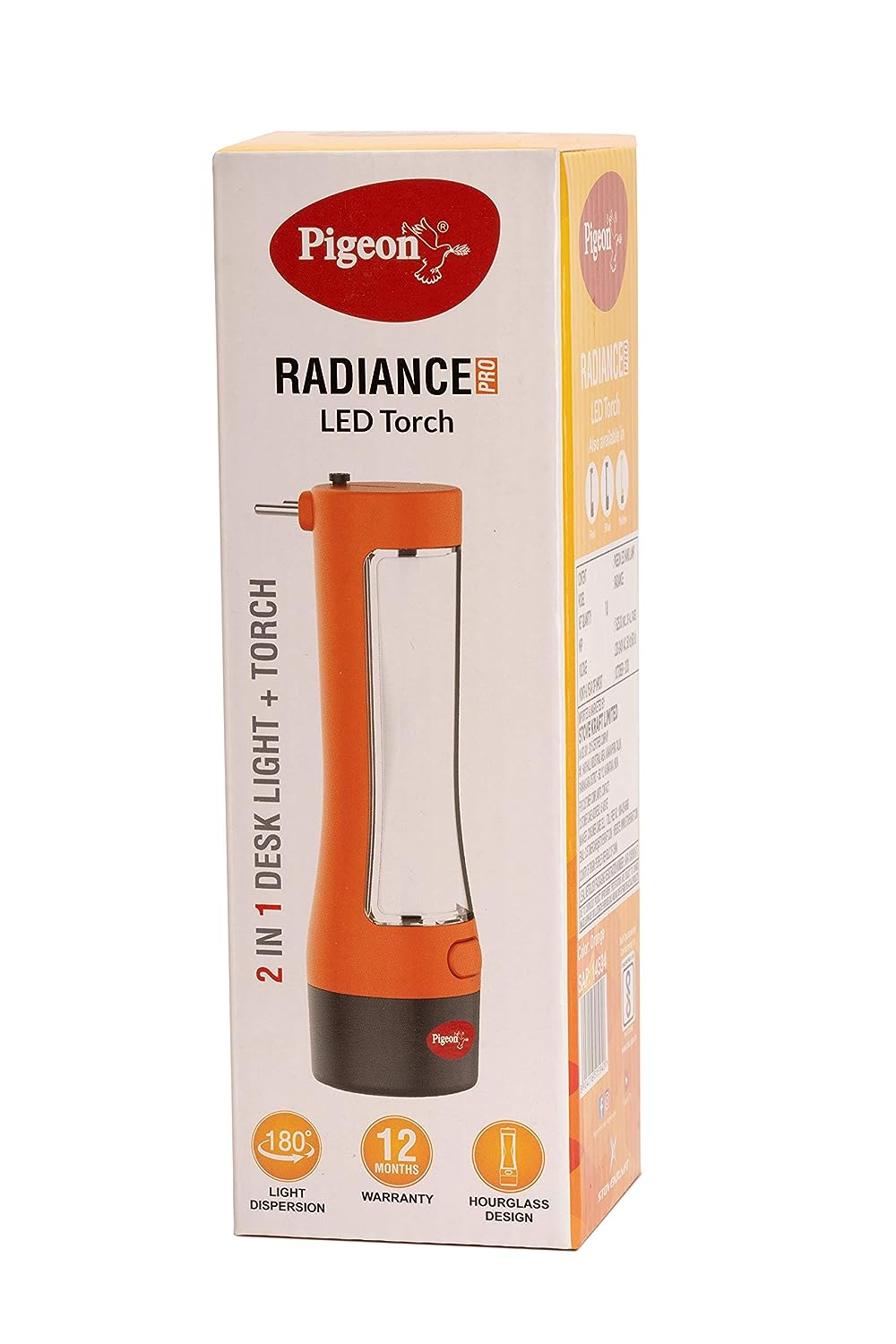 Pigeon Radiance Pro Desk + Torch Emergency Lamp with Battery 1200mAH, Orange - 14594