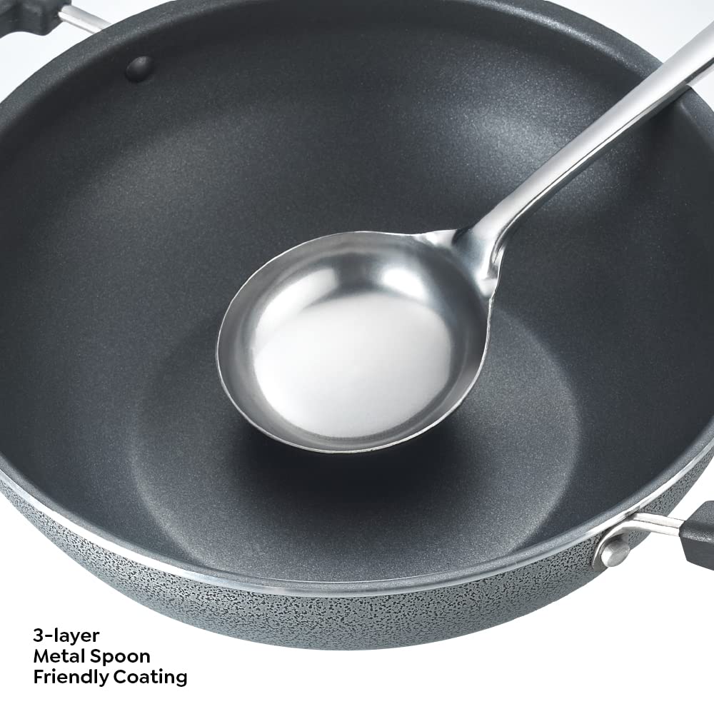 Prestige Omega Select Plus Non-Stick Aluminium RB Kadhai with Lid, 20cms - 30719