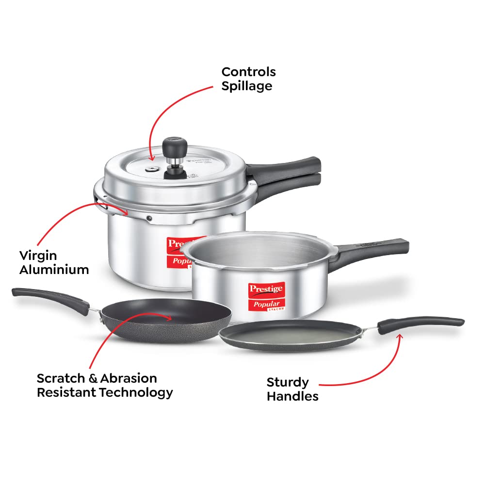 Prestige Kitchen Starter Pack (Popular Svachh 5 LTR + 3 LTR Body + Fry Pan 200mm + Tawa 275mm)