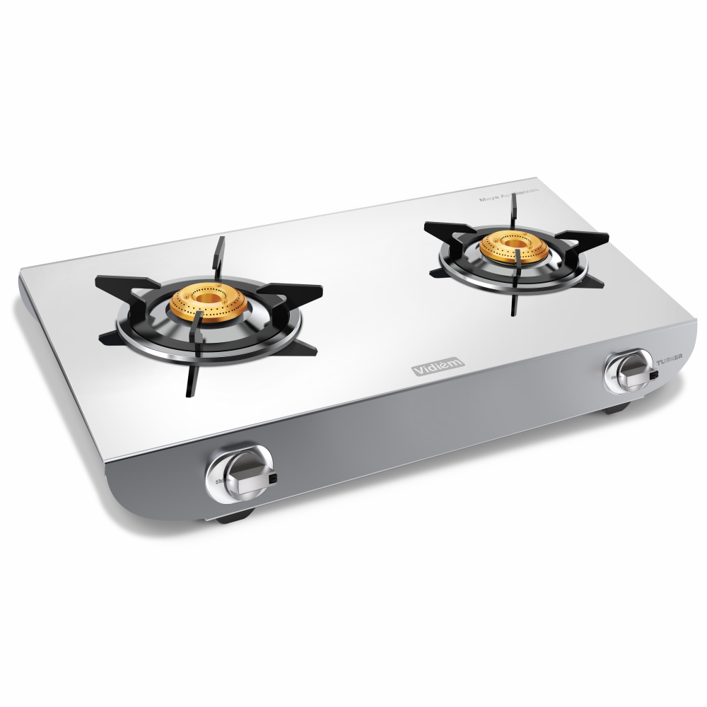 Vidiem Tusker Stainless Steel 2 Burner Glass Top Gas Stove