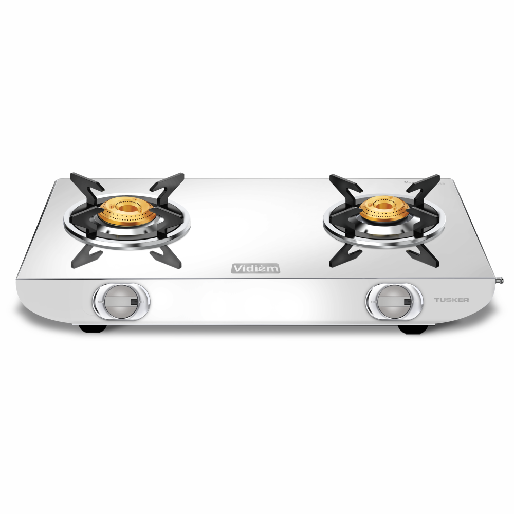 Vidiem Tusker Stainless Steel 2 Burner Glass Top Gas Stove