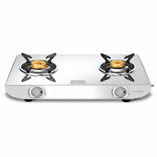 Vidiem Tusker Stainless Steel 2 Burner Glass Top Gas Stove