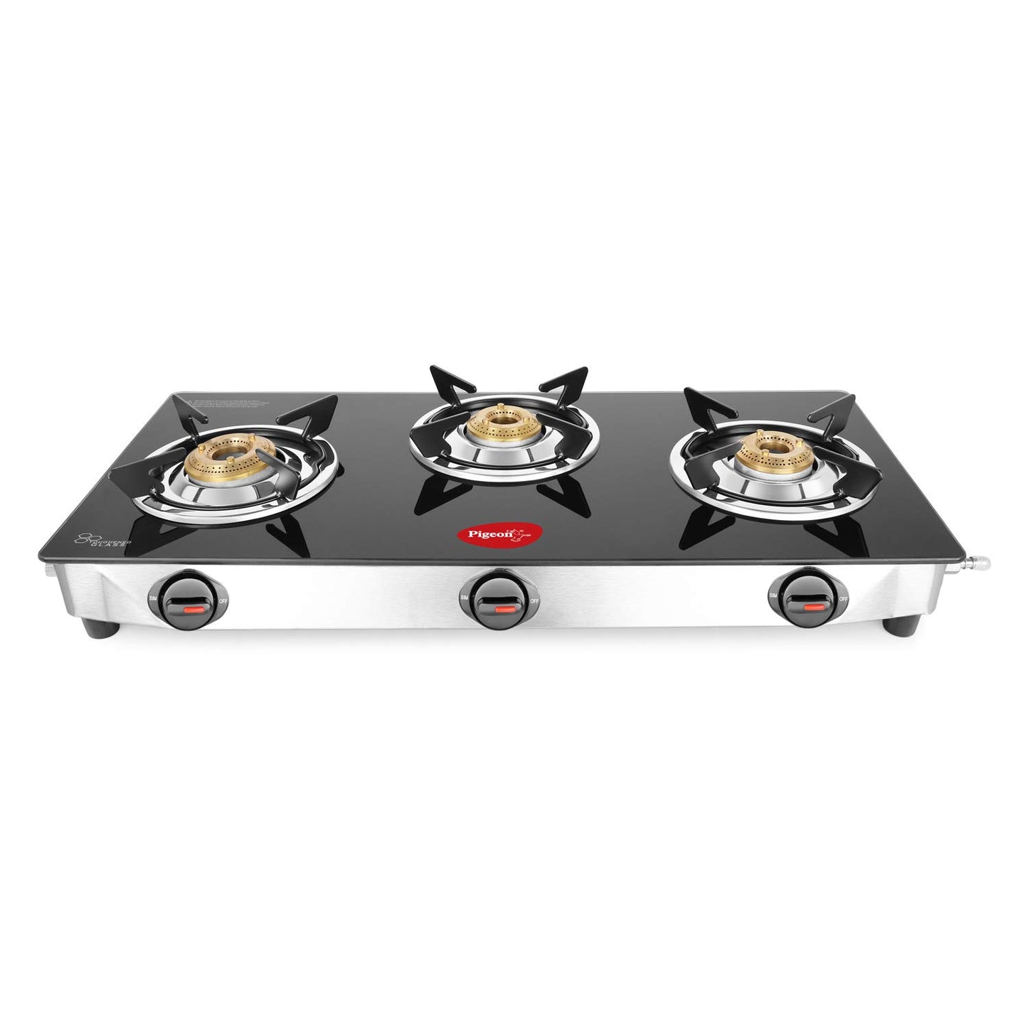 Pigeon Ayush 3 Burner Glasstop Gas Stove, Manual Ignition - 14336