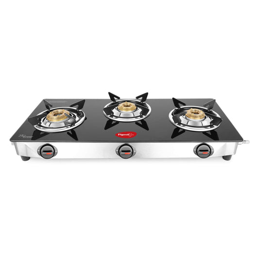 Pigeon Ayush 3 Burner Glasstop Gas Stove, Manual Ignition - 14336