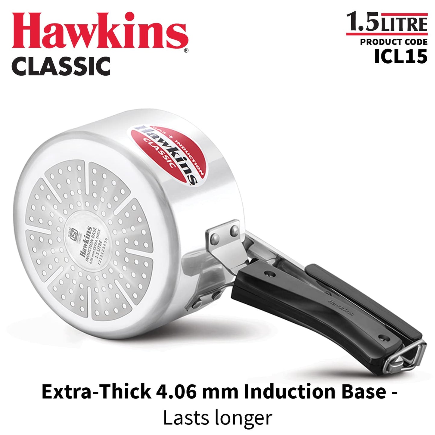 Hawkins 1.5 Litres Classic Induction Base Inner Lid Pressure Cooker - ICL15