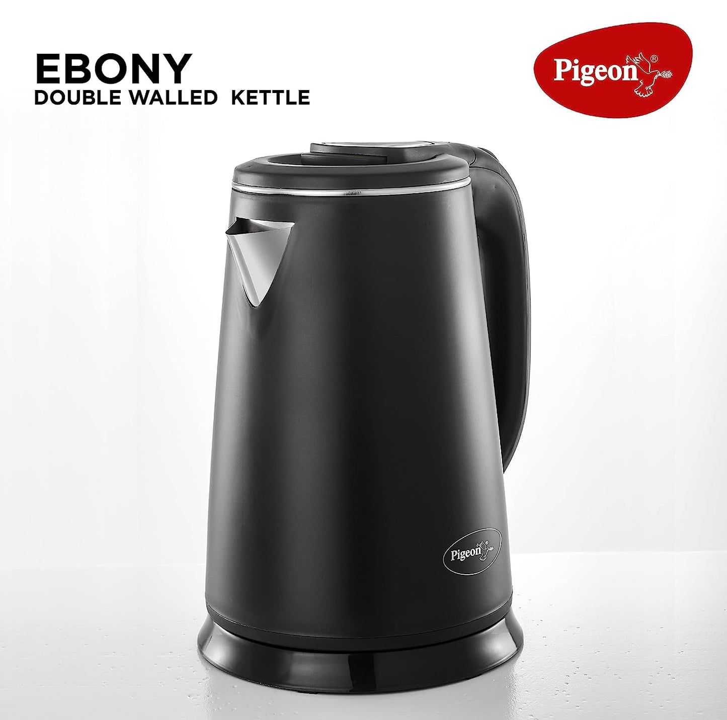 Pigeon Ebony Double Walled Cool Touch Stainless Steel Electric Kettle, 1.8 Litre, with 1500 Watt, boiler for Water, milk, tea, coffee, instant noodles, soup etc (Black) - 14762