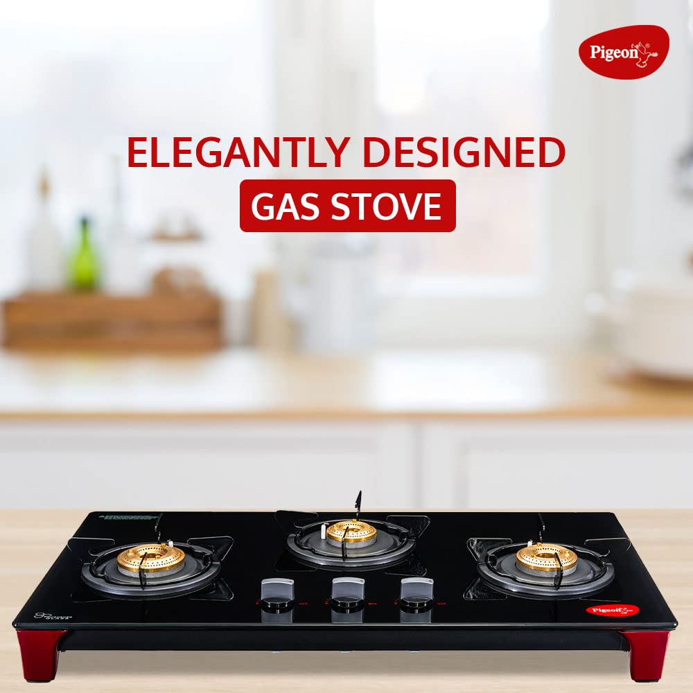 Pigeon Infinity 3 Burner Glasstop Gas Stove, Manual Ignition - 12631