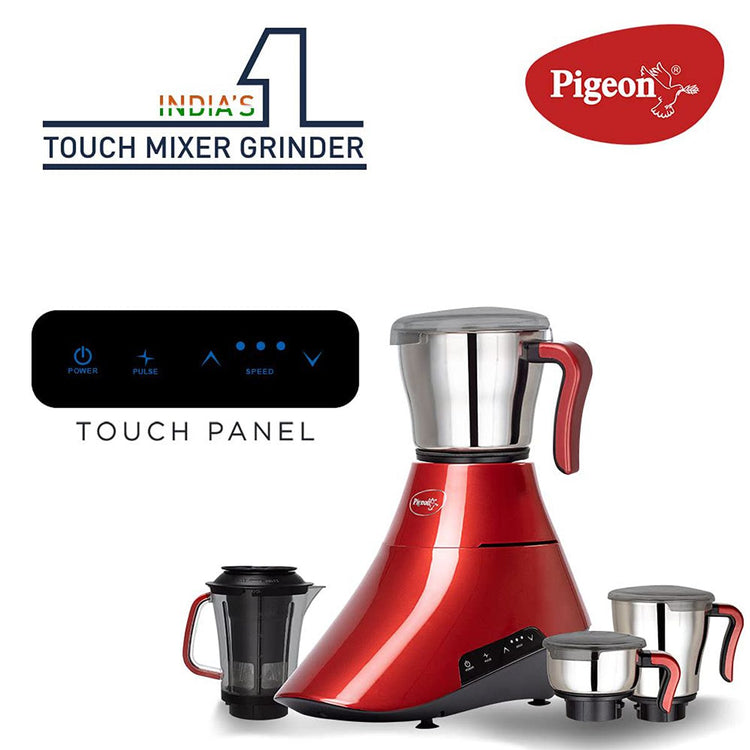 Pigeon Senso Feather Touch 1000 W 4 Jars Mixer Grinder Metallic Red - 14692