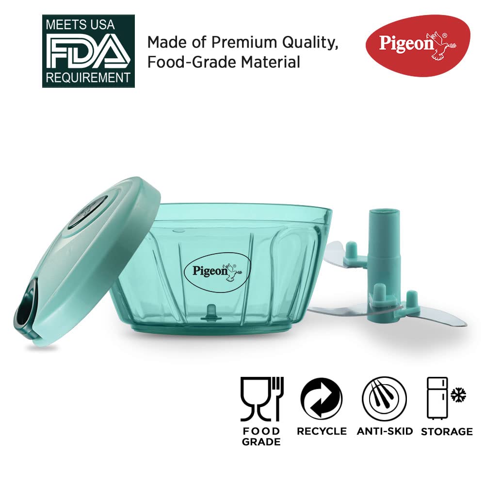 Pigeon Polypropylene Mini Handy and Compact Chopper with 3 Blades for Effortlessly Chopping Vegetables and Fruits for Your Kitchen (Green, 400 ml) - 12420