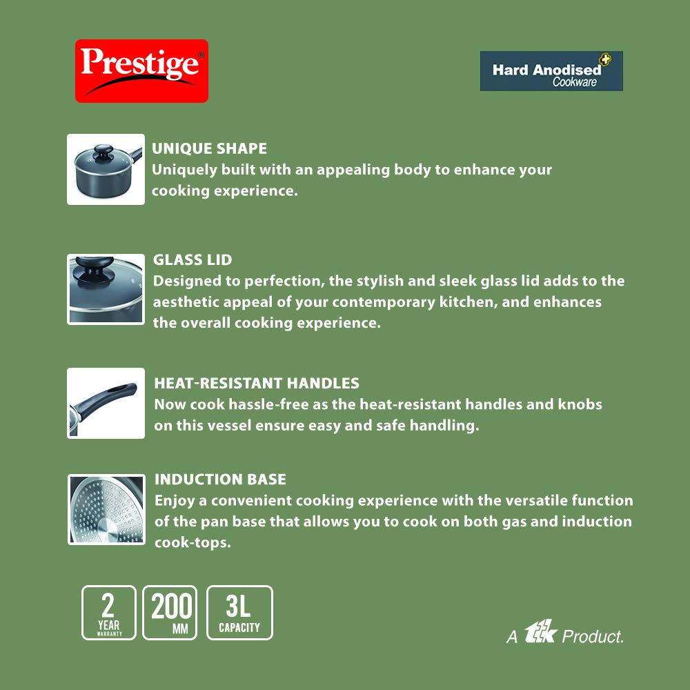 Prestige Hard Anodised Milk Pan 20cm | 3 Litres - 30968