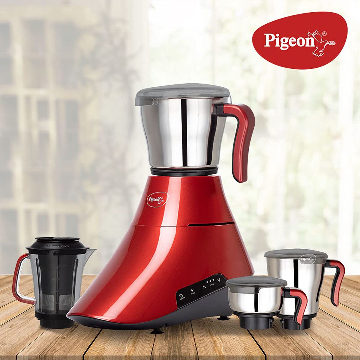 Pigeon Senso Feather Touch 1000 W 4 Jars Mixer Grinder Metallic Red - 14692