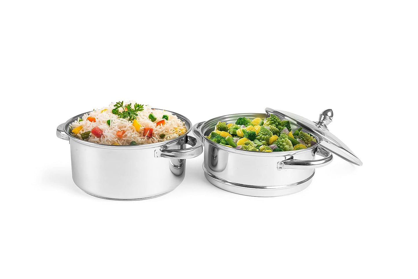 Pigeon Elantra Stainless Steel 2 Tier Steamer Pot Set with Glass Lid | Pasta Steamer Momo/Modak Maker | Vegetable Steamer | Rice Steamer 20 cm | Induction and Gas Stove Compatible - 50313