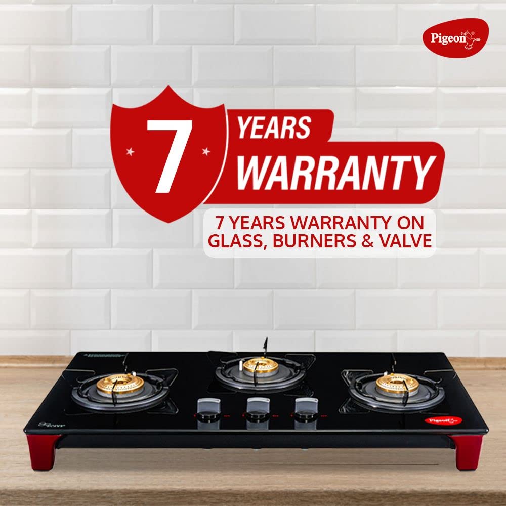 Pigeon Infinity 3 Burner Glasstop Gas Stove, Manual Ignition - 12631