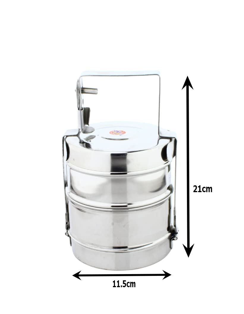 Stainless Steel 2 Tier Lunch Carrier | Tiffin Box (Size: 9x2)