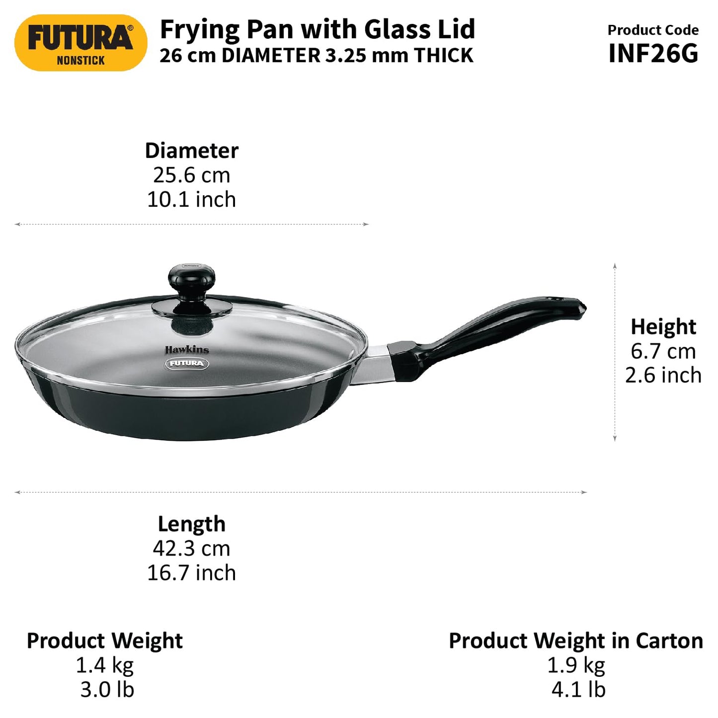 Hawkins Futura Non-stick Fry Pan 26 cms, 3.25mm Induction Base - INF 26G