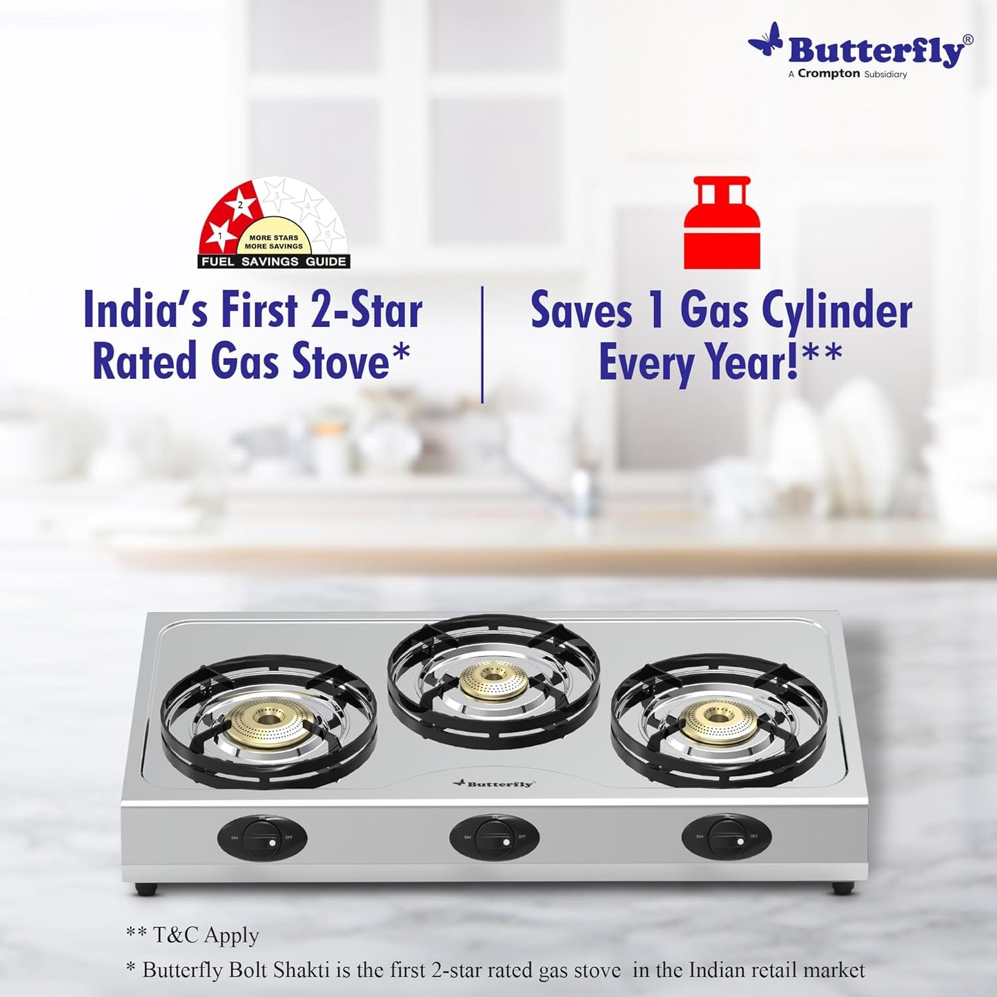 Butterfly Bolt Shakti 3 Burner Stainless Steel LPG Gas Stove